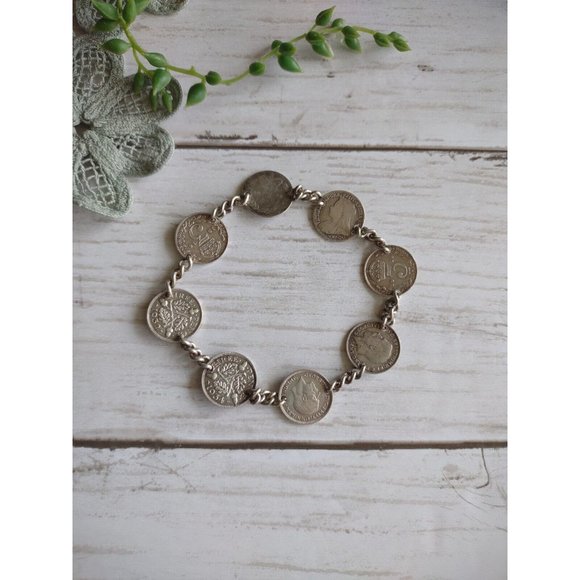 Vintage British Three Pence Silver Coins Dating 1873-1934 Bracelet No Clasp READ - Picture 5 of 10